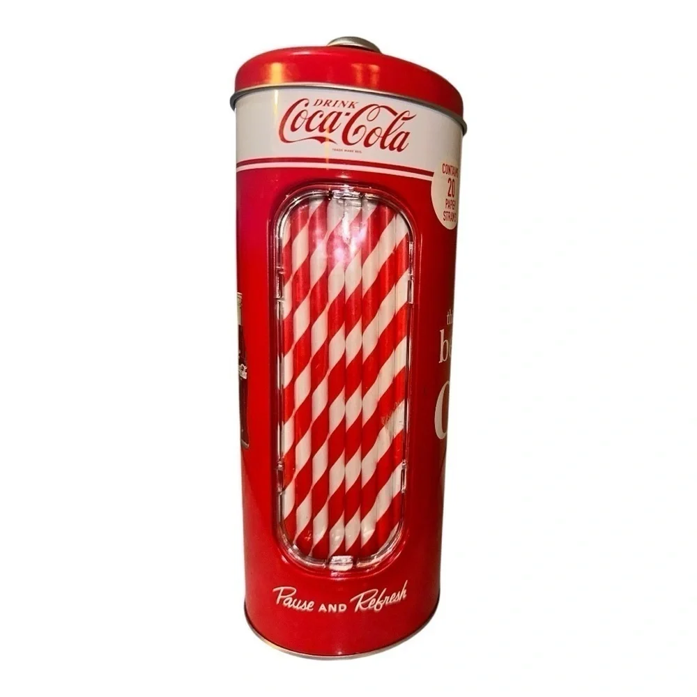 Coca-Cola Red and White Straw Holder - 9” Tall
